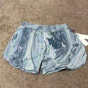 St. Roche Women's L Bird Shorts Marble Blue White Coastal Organic Cotton New